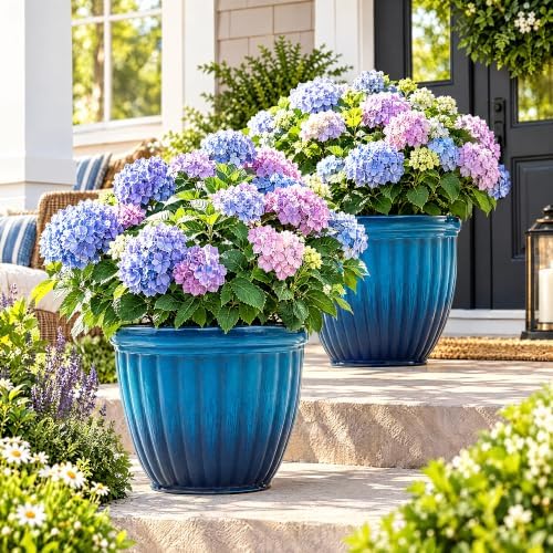 Autodaya 15" Large Planters for Outdoor Plants Set of 2 Plastic Flower Pots - Image 2