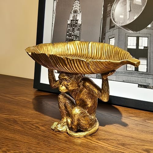 13.2'' L Monkey Fruit Tray Key Jewelry Dish Resin Statue Gold - Image 6