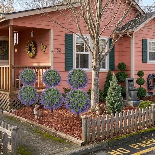 GTIDEA 2 Pcs 40" Topiary Trees Artificial Outdoor Lavender Plant with Pot - Image 5