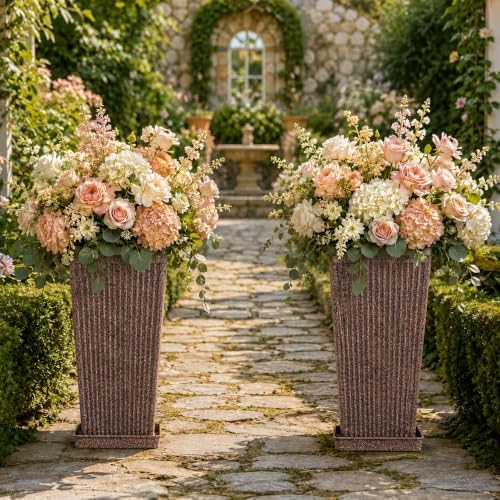 NicBex 24" Tall Planters for Outdoor Plants Set of 2 Square Fluted,Brown - Image 5