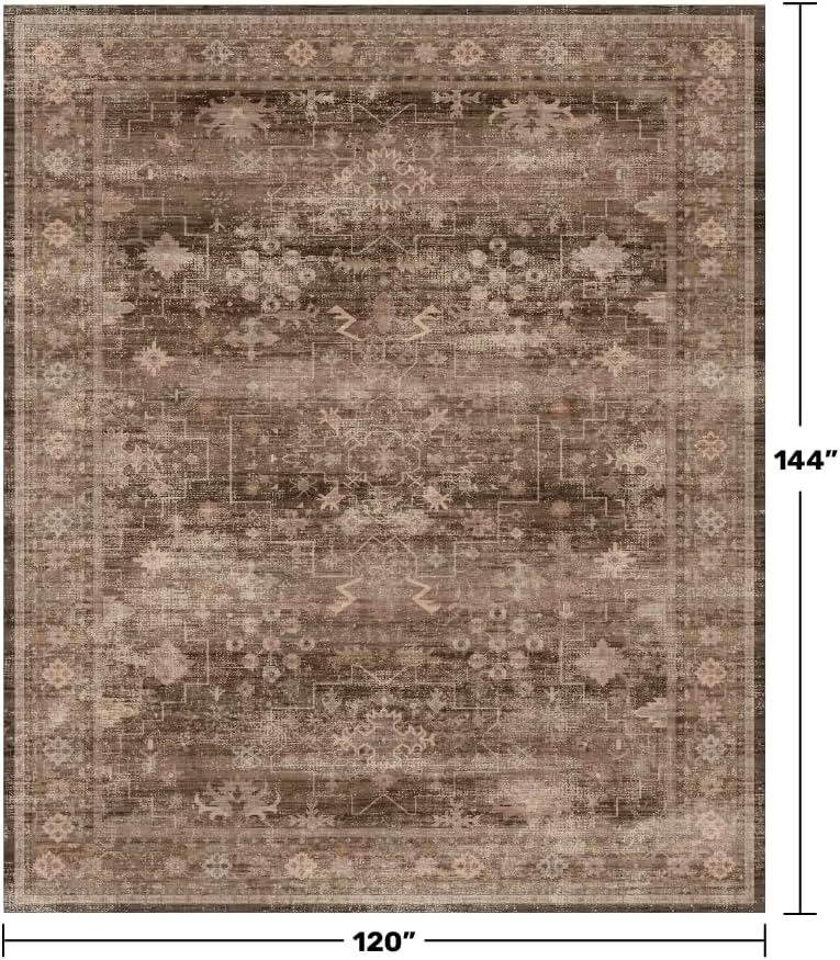 Hazo Haus Brown Rug for Living Room 10x12 - Large Vintage Western Eclectic Unique Neutral Taupe, Washable Low Pile Non-Slip Area Rug for Dining Under Table, Bedroom Under Bed, Home Office - Image 2