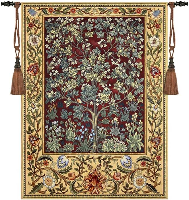Aubelin Tapestry Small Ruby William Morris Tree of Life Fine Art Tapestry Wall Hanging Size 35"x27" by Aubelin