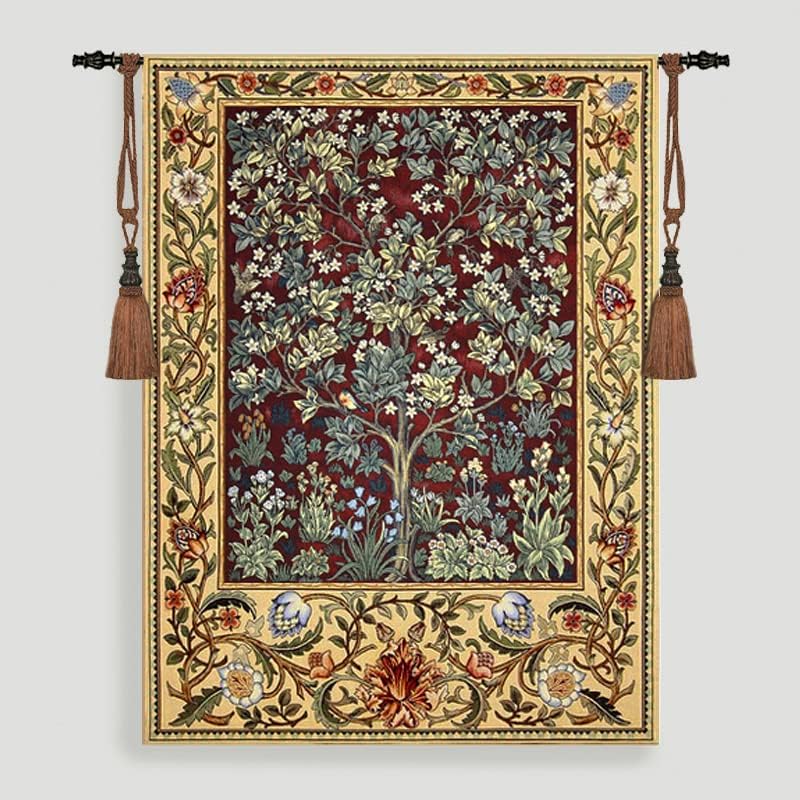 Aubelin Tapestry Small Ruby William Morris Tree of Life Fine Art Tapestry Wall Hanging Size 35"x27" - Image 2