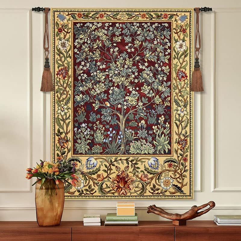 Aubelin Tapestry Small Ruby William Morris Tree of Life Fine Art Tapestry Wall Hanging Size 35"x27" - Image 3
